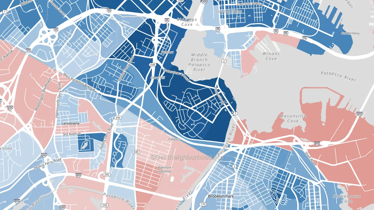 Cherry Hill, Brooklyn, MD block-group political-lean map