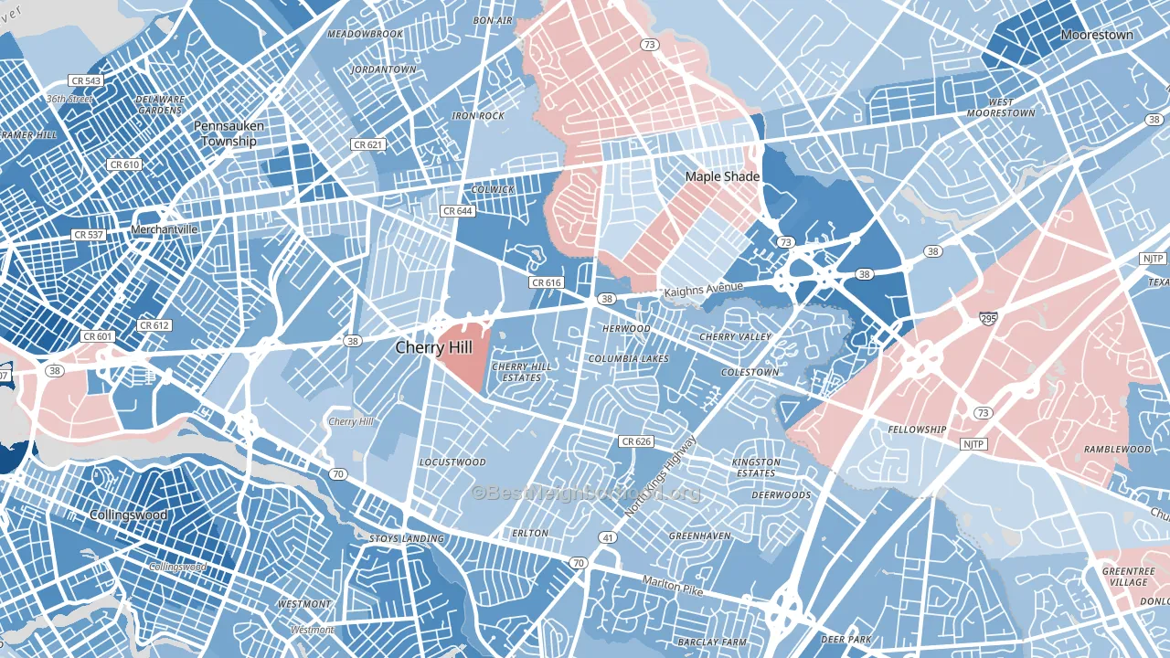 Cherry Hill Mall, NJ block-group political-lean map