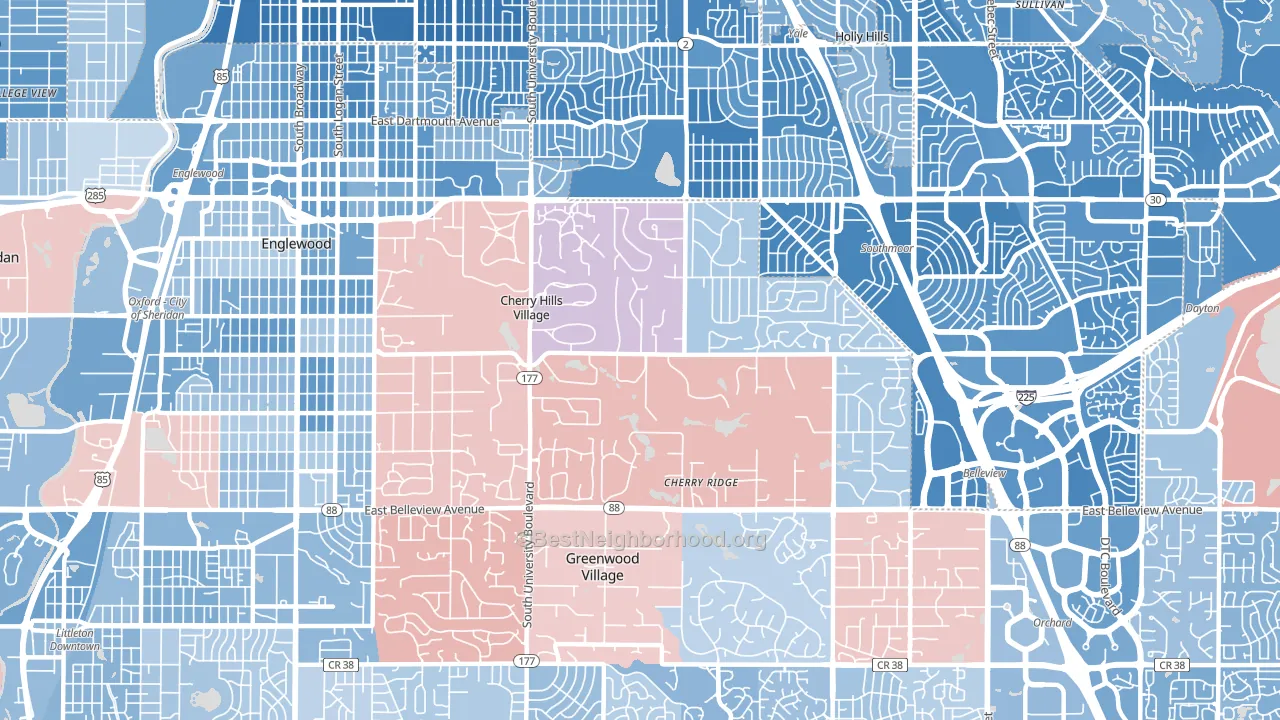 Cherry Hills Village, CO block-group political-lean map