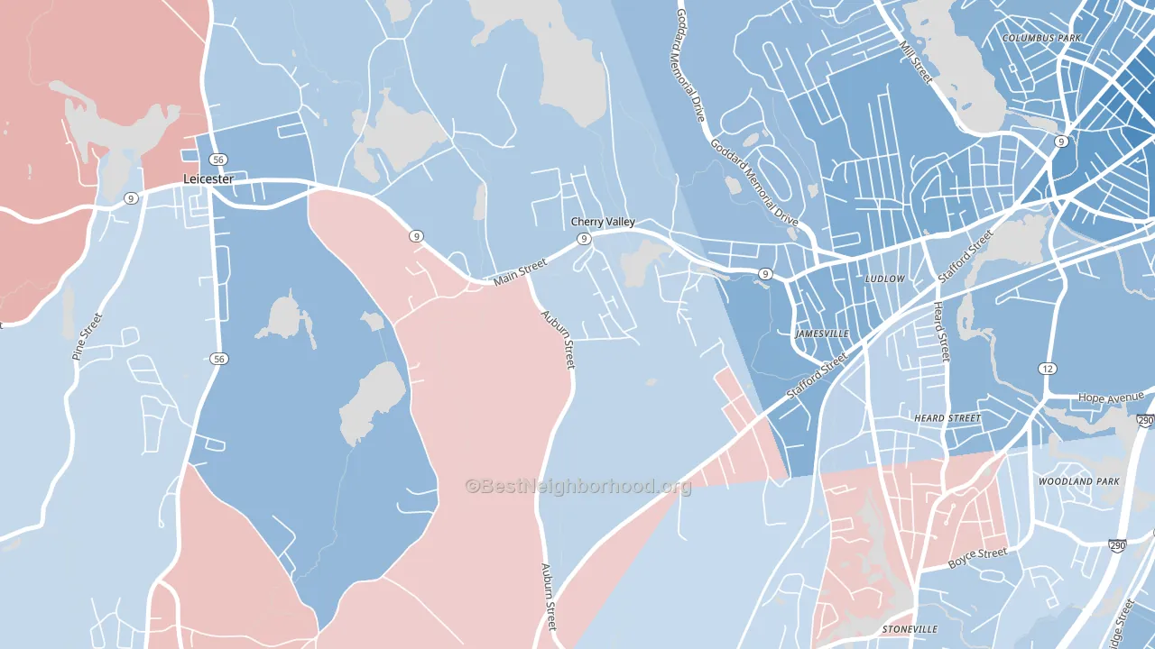 Cherry Valley, MA block-group political-lean map