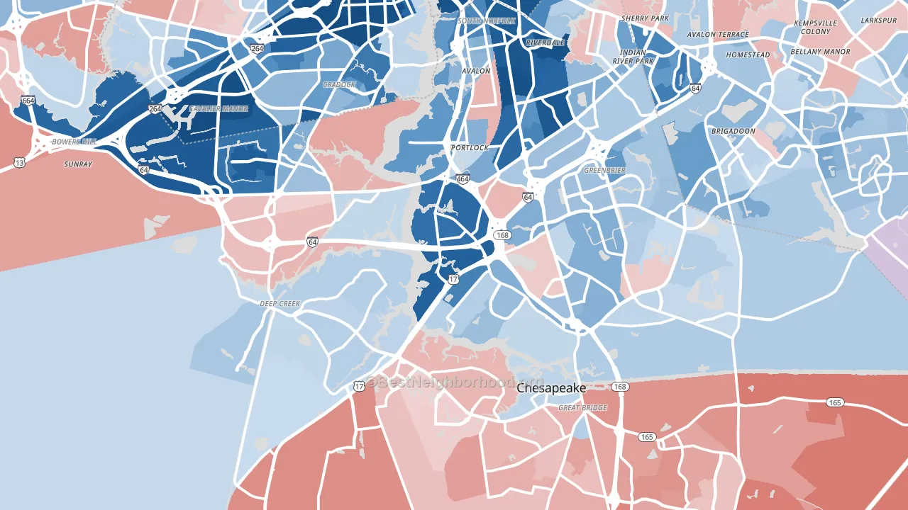 Chesapeake City, VA block-group political-lean map