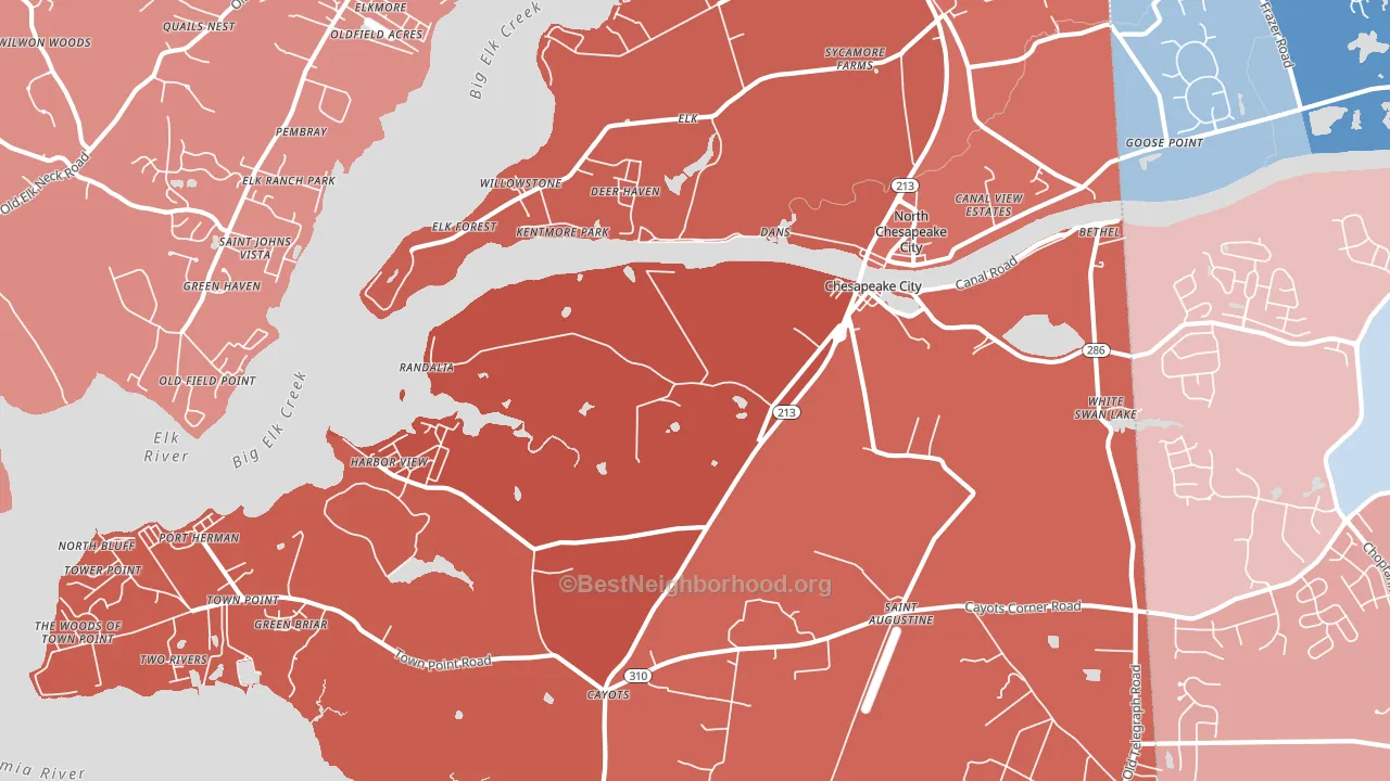 Chesapeake City, MD block-group political-lean map