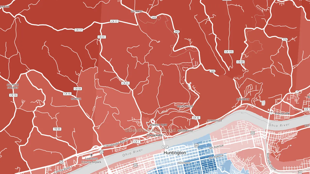 Chesapeake, OH block-group political-lean map