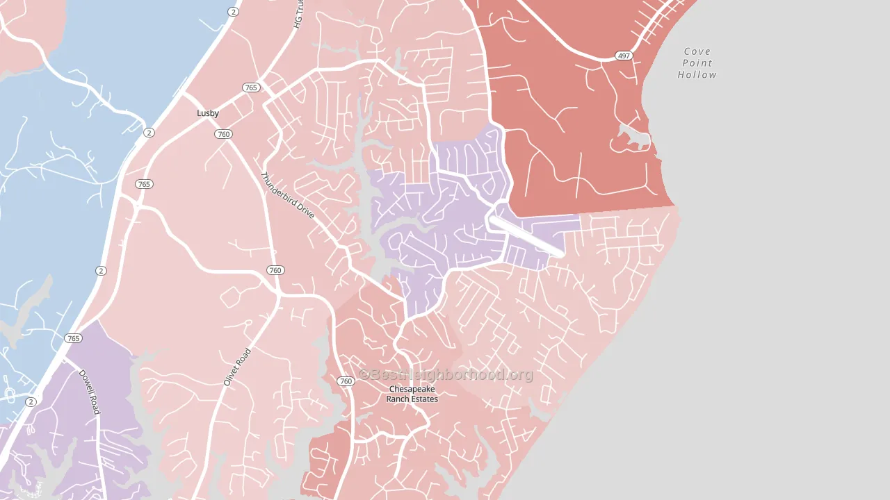 Chesapeake Ranch Estates, MD block-group political-lean map