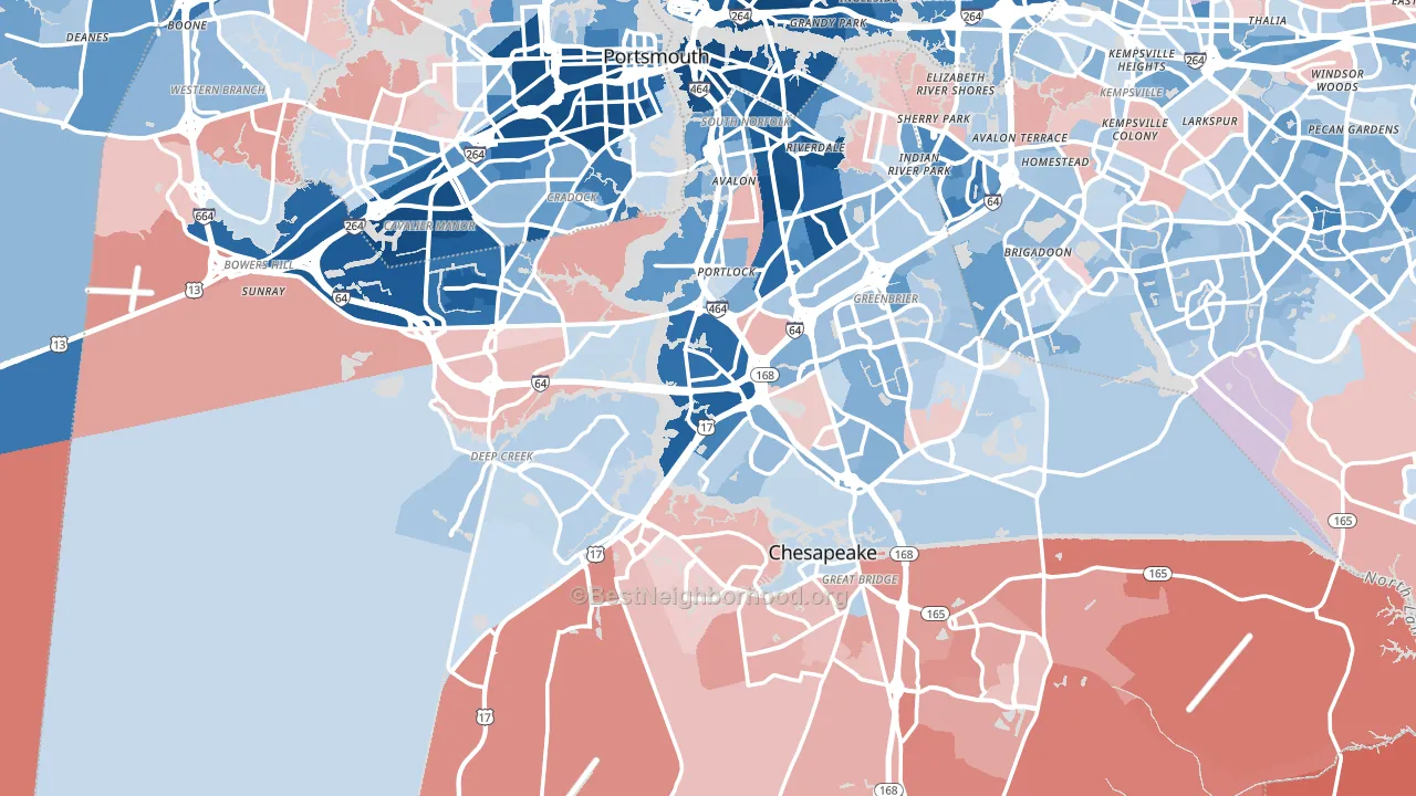 Chesapeake, VA block-group political-lean map