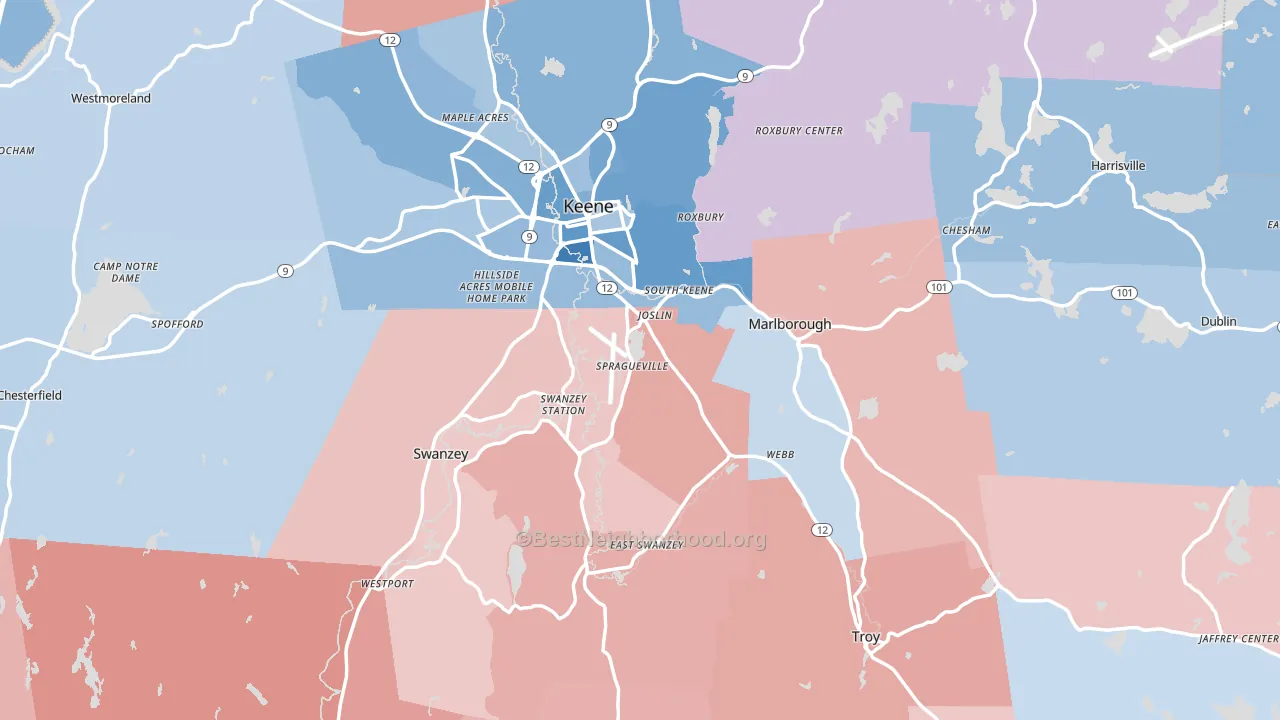 Cheshire County, NH block-group political-lean map