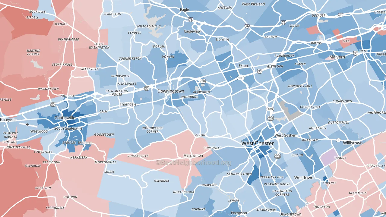 Chester County, PA block-group political-lean map