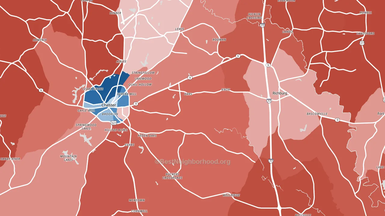 Chester County, SC block-group political-lean map