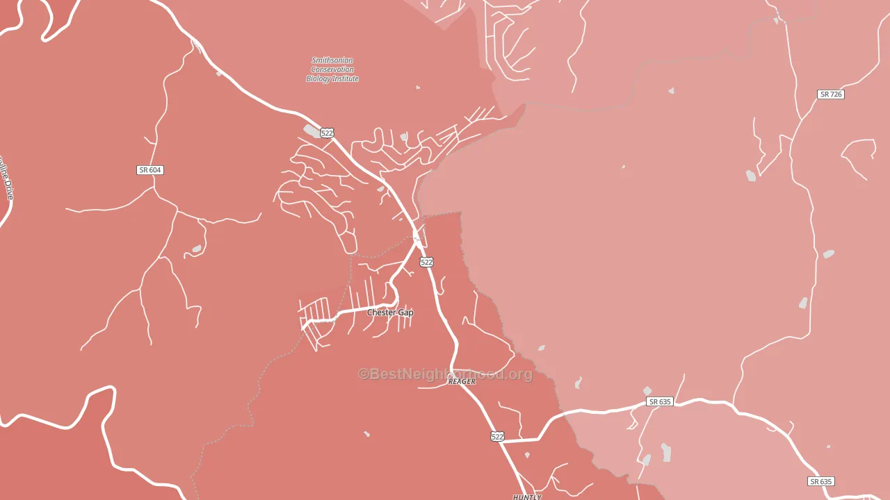 Chester Gap, VA block-group political-lean map