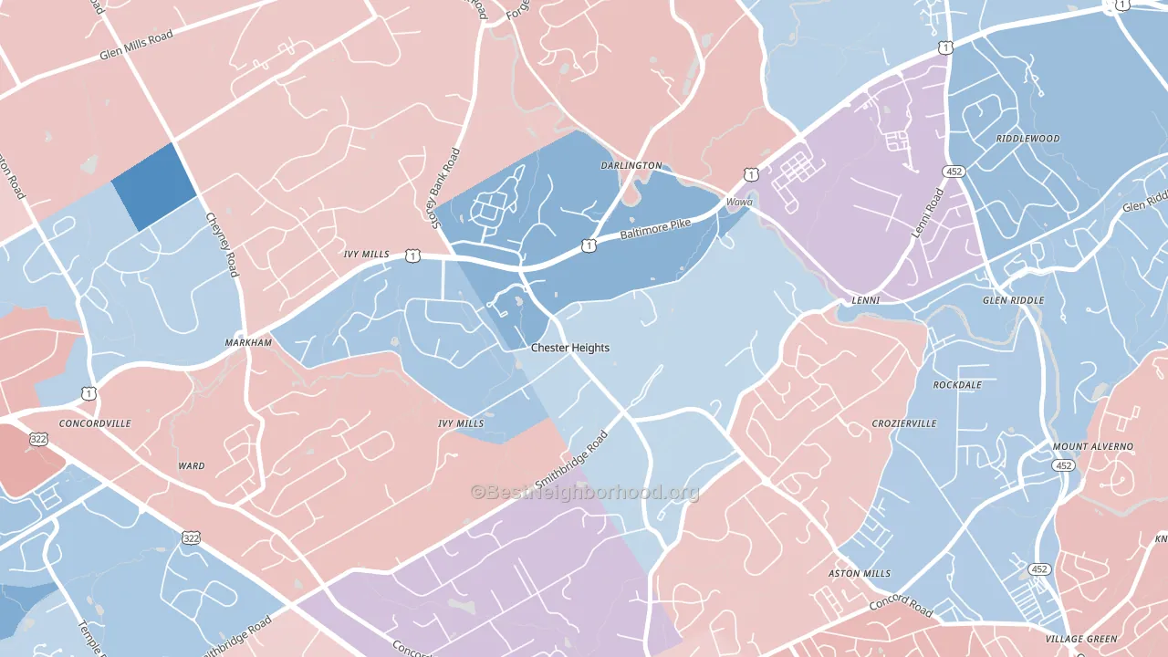 Chester Heights, PA block-group political-lean map