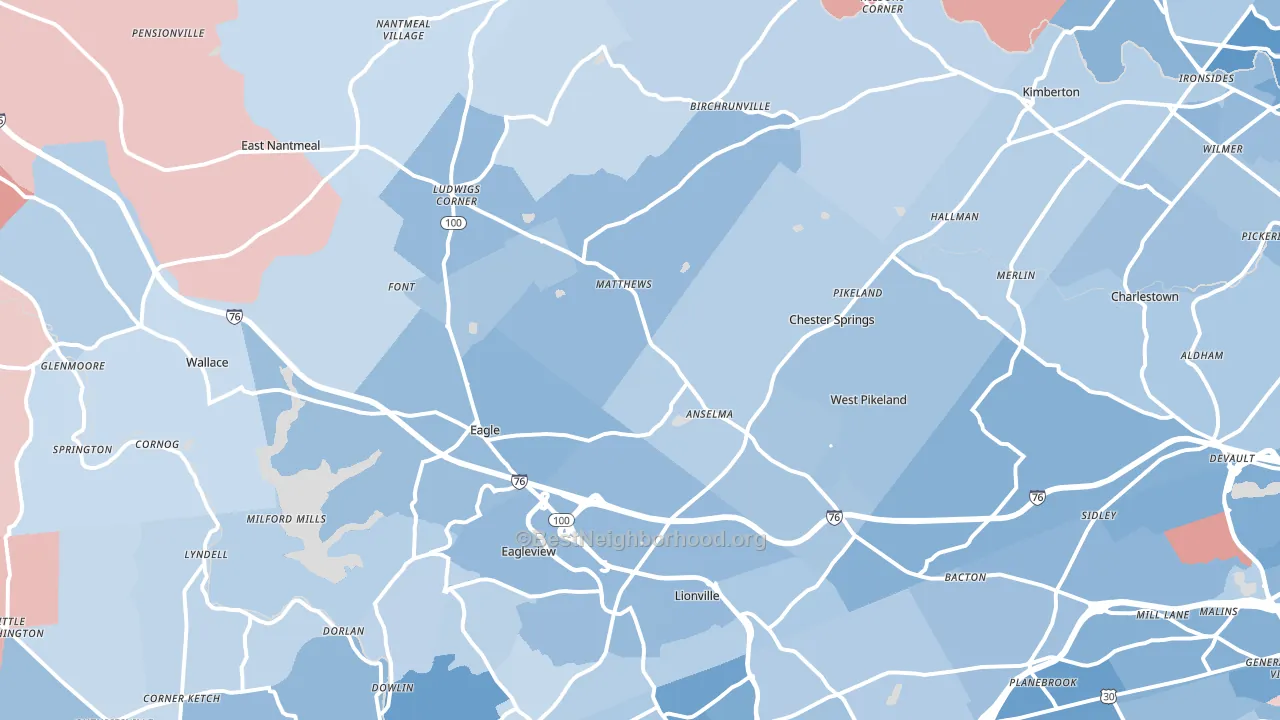 Chester Springs, PA block-group political-lean map
