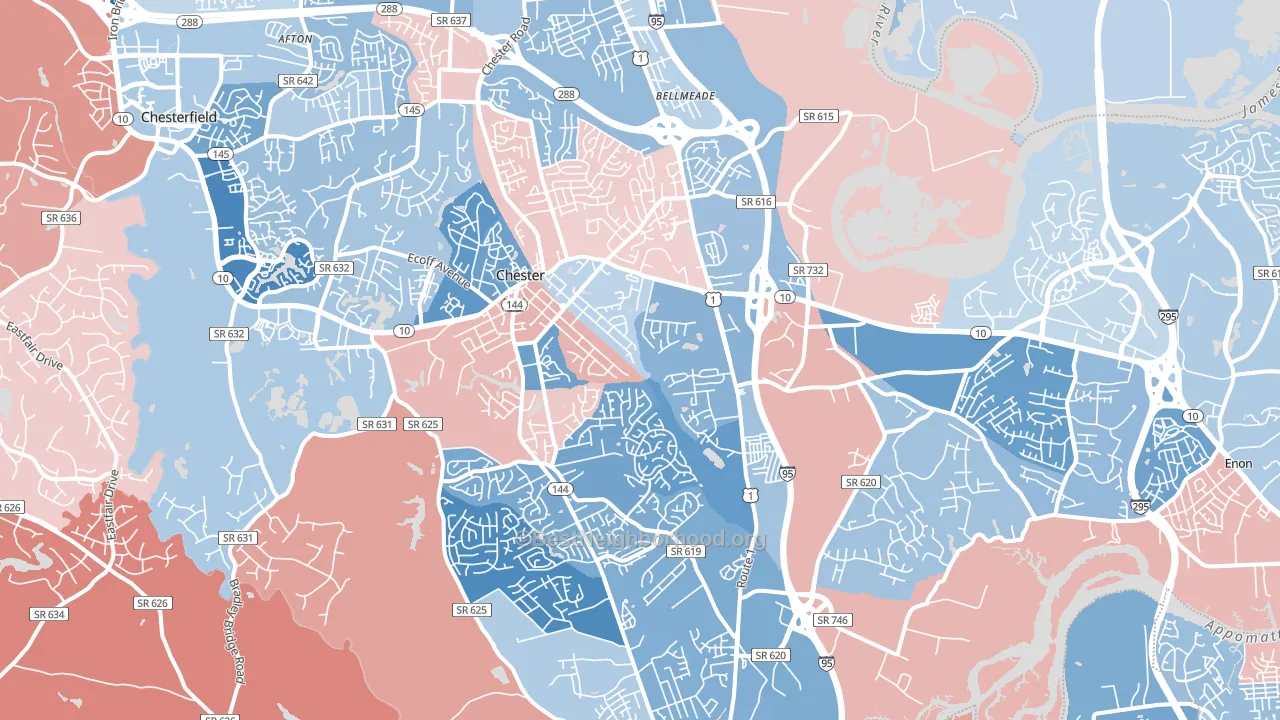 Chester, VA block-group political-lean map