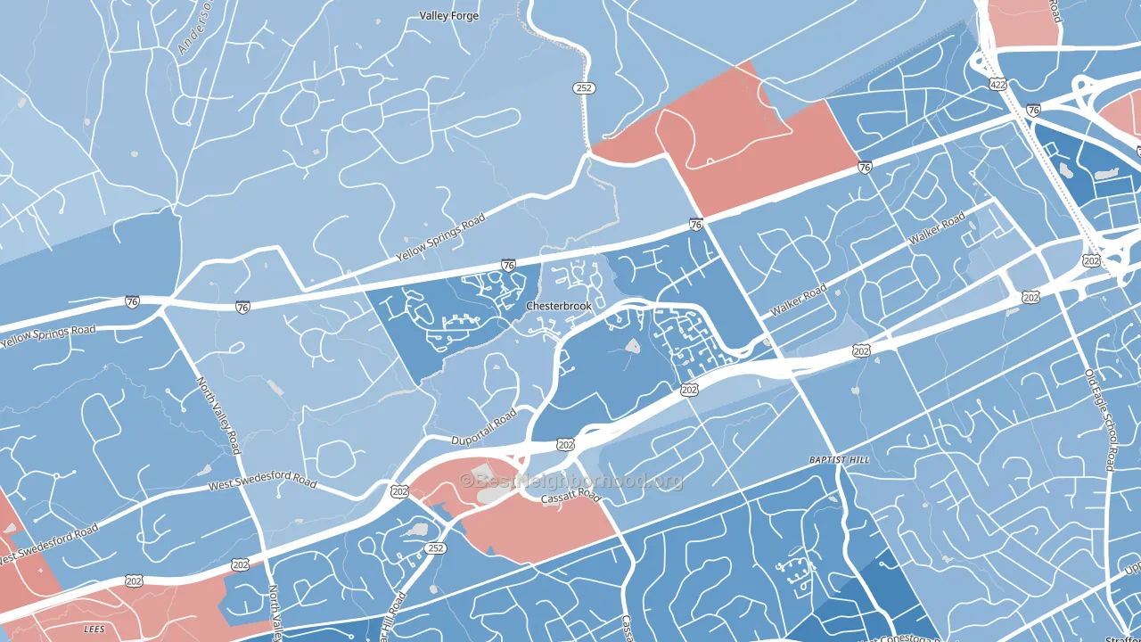 Chesterbrook, PA block-group political-lean map
