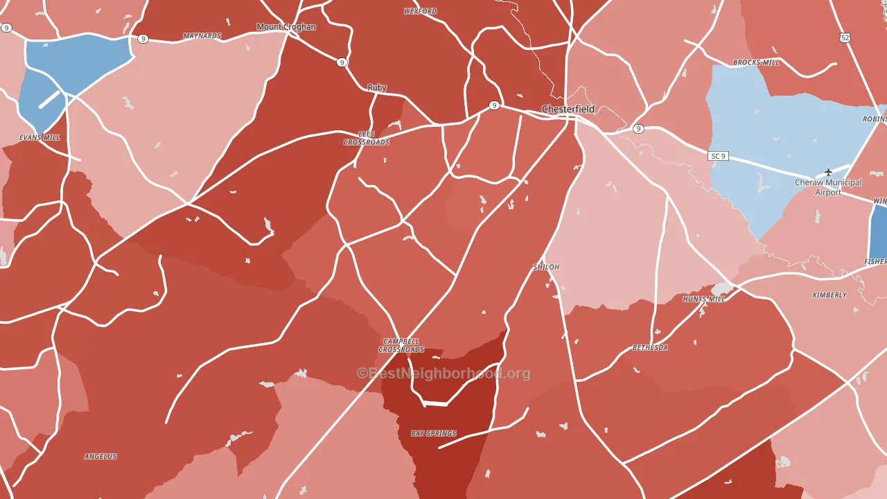 Chesterfield County, SC block-group political-lean map