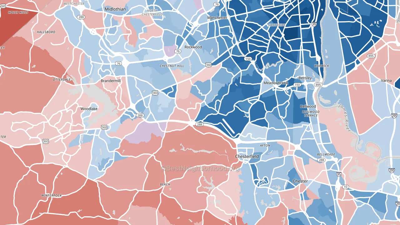 Chesterfield County, VA block-group political-lean map