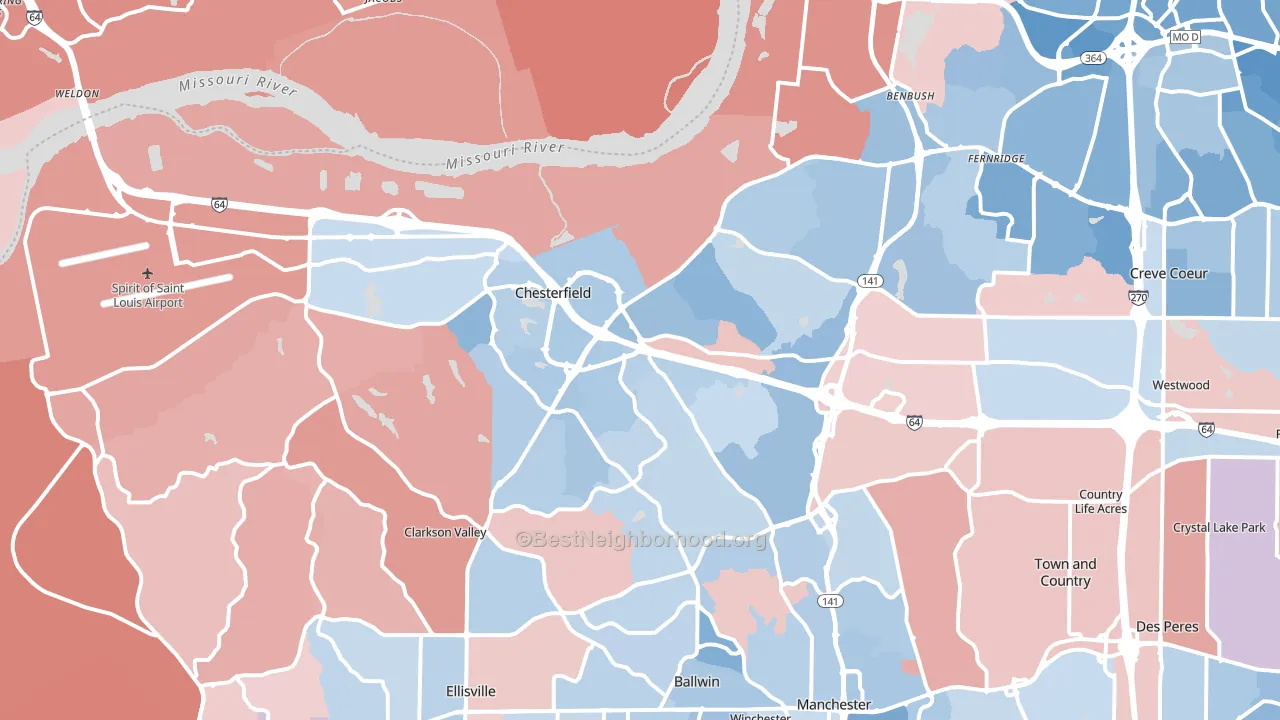 Chesterfield, MO block-group political-lean map