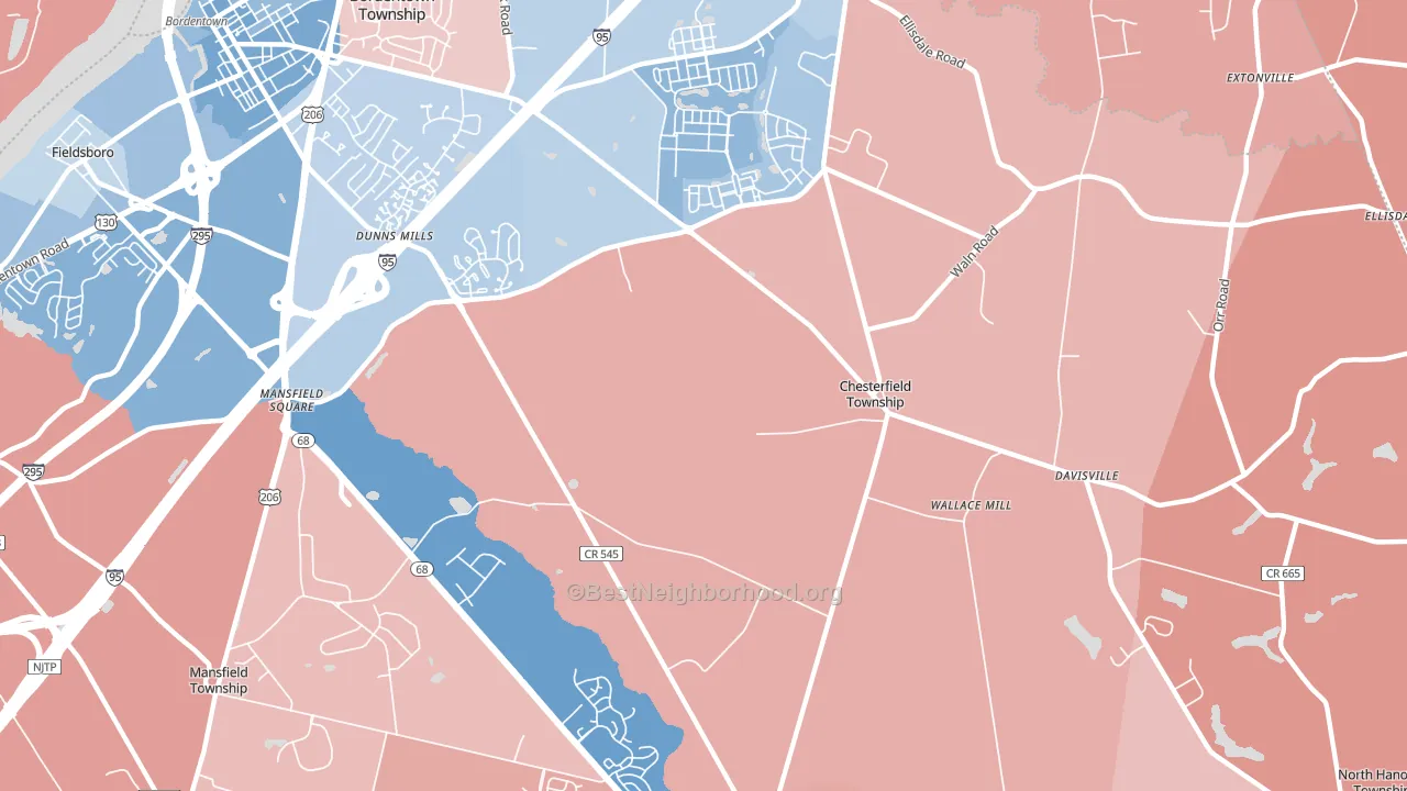 Chesterfield, NJ block-group political-lean map