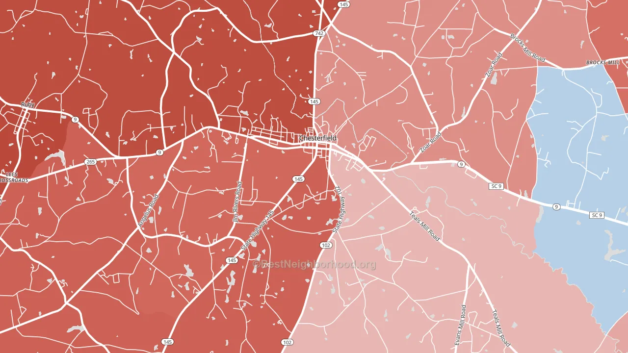 Chesterfield, SC block-group political-lean map