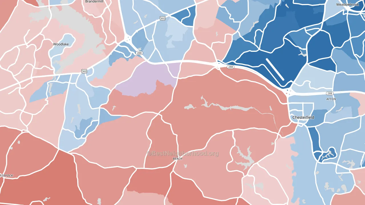 Chesterfield, VA block-group political-lean map