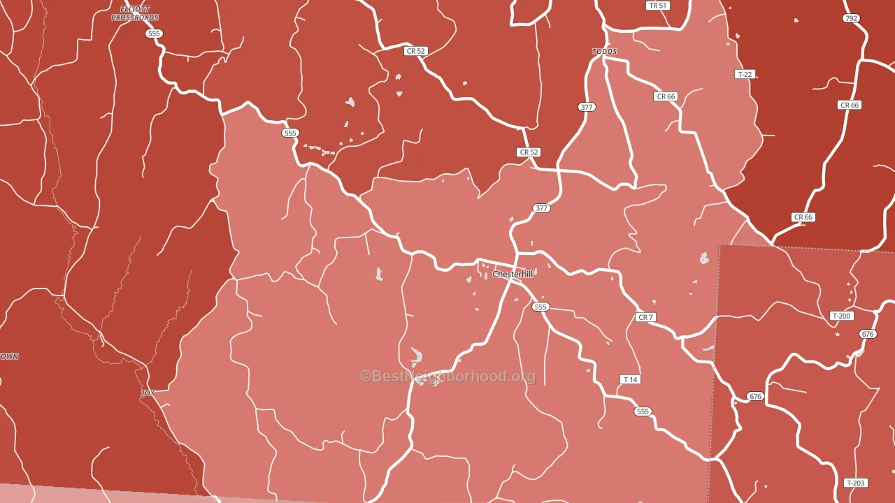 Chesterhill, OH block-group political-lean map