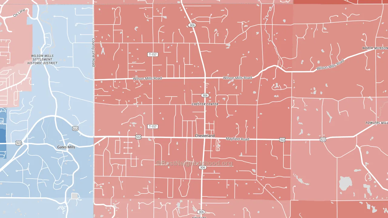 Chesterland, OH block-group political-lean map