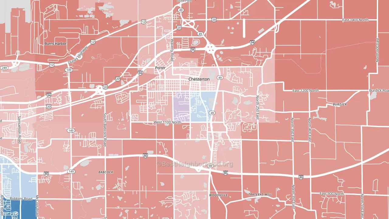 Chesterton, IN block-group political-lean map