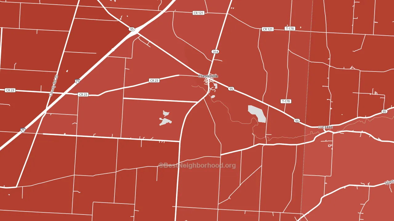 Chesterville, OH block-group political-lean map