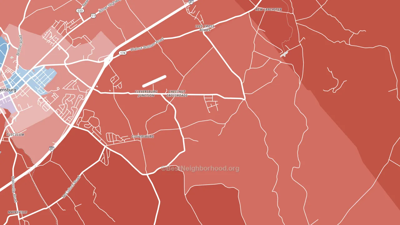 Chestnut Crossroads, PA block-group political-lean map