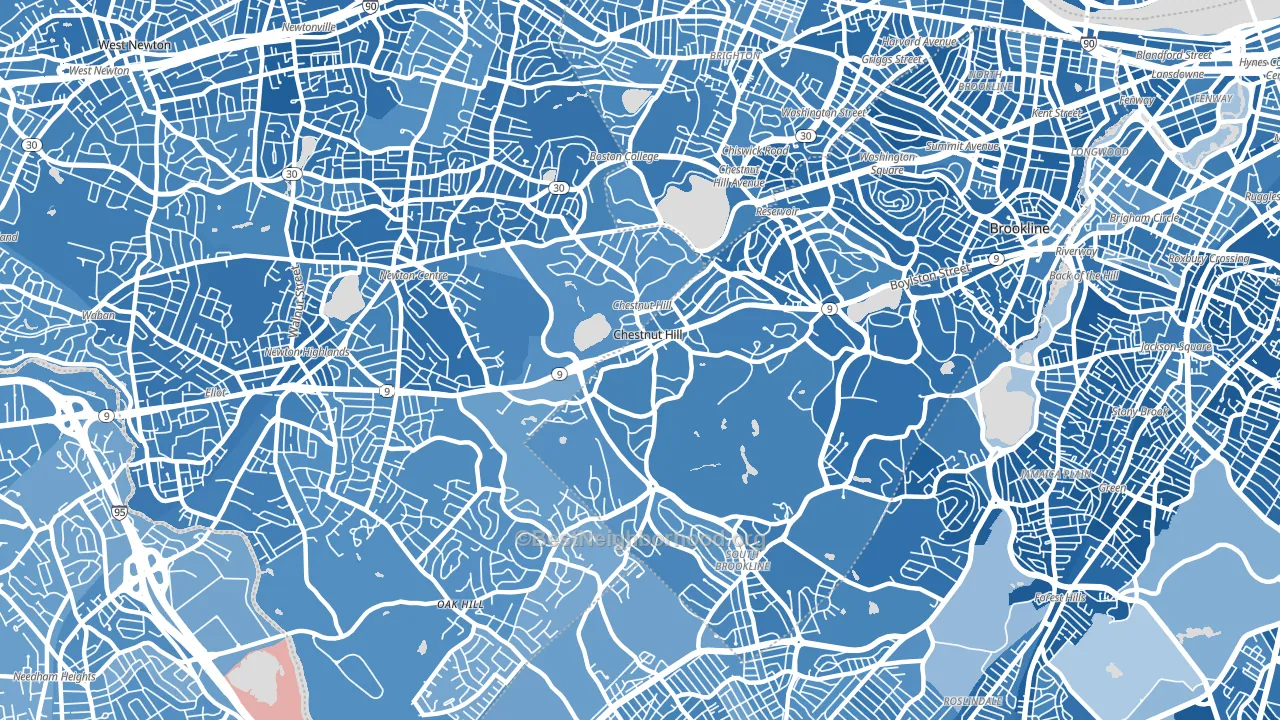 Chestnut Hill, MA block-group political-lean map