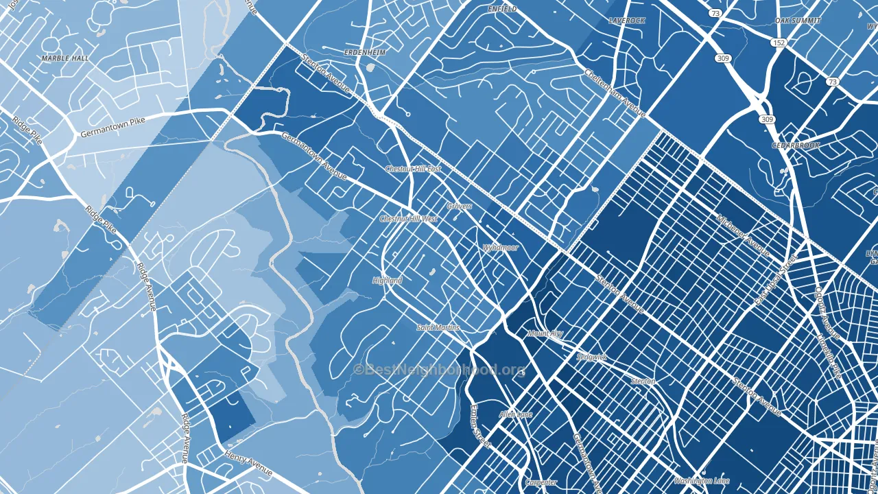 Chestnut Hill, Philadelphia, PA block-group political-lean map