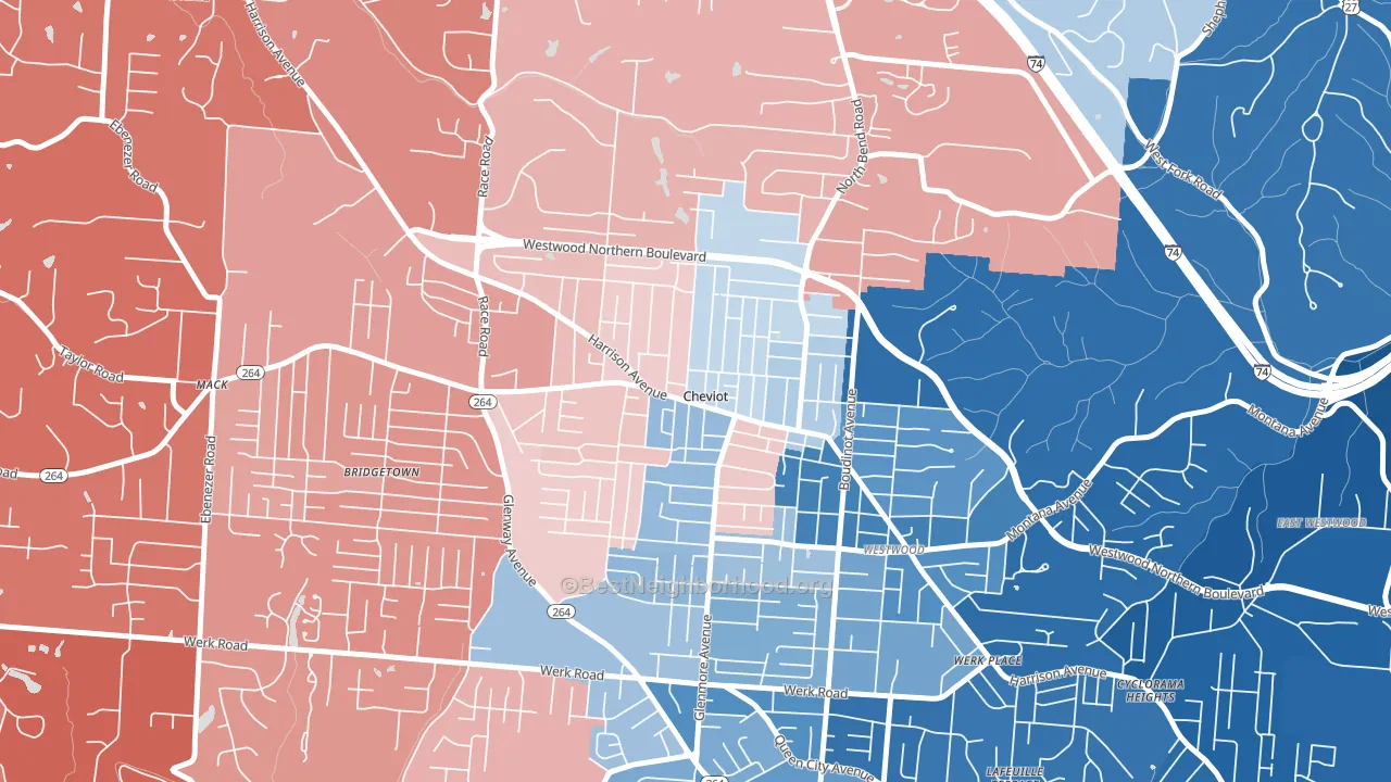 Cheviot, OH block-group political-lean map