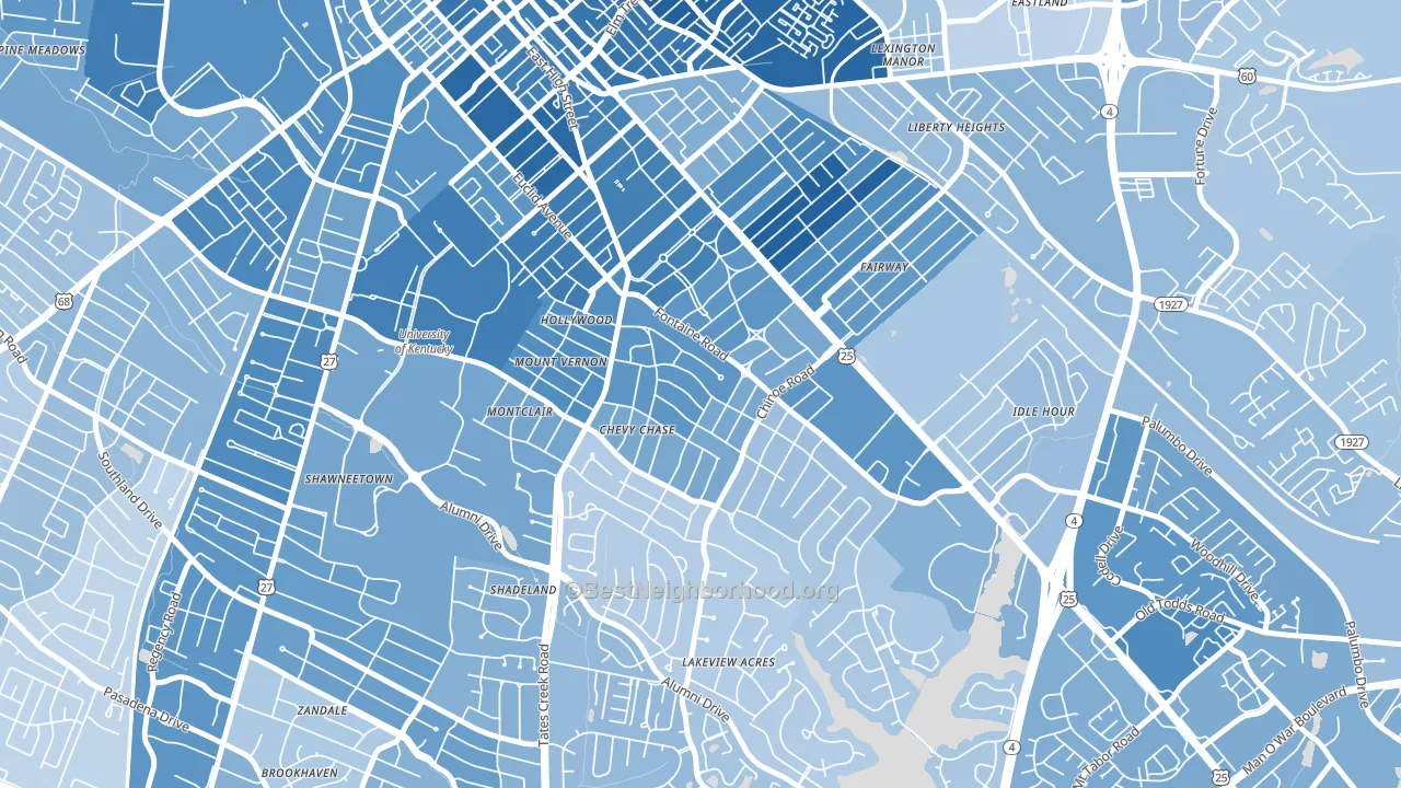 Chevy Chase-Ashland Park, Lexington, KY block-group political-lean map