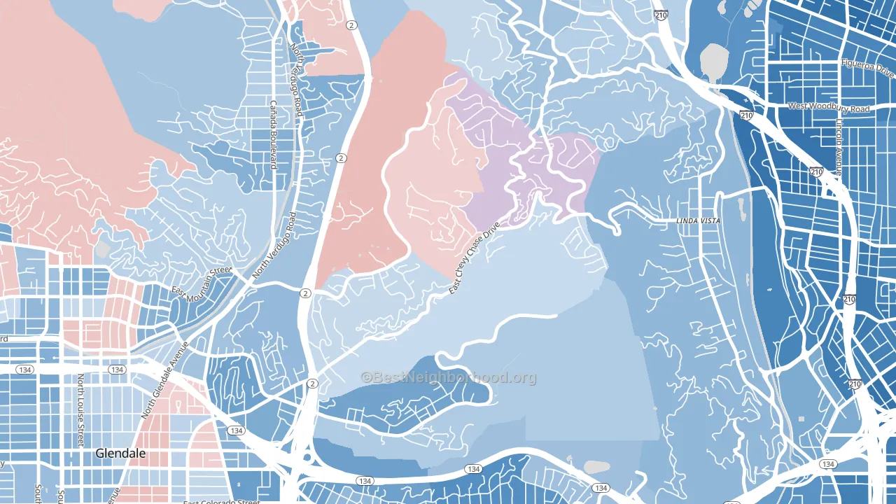 Chevy Chase, Glendale, CA block-group political-lean map