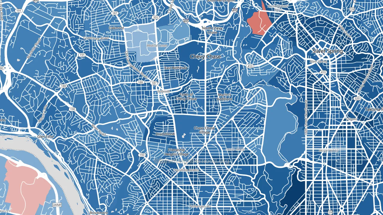Chevy Chase, MD block-group political-lean map