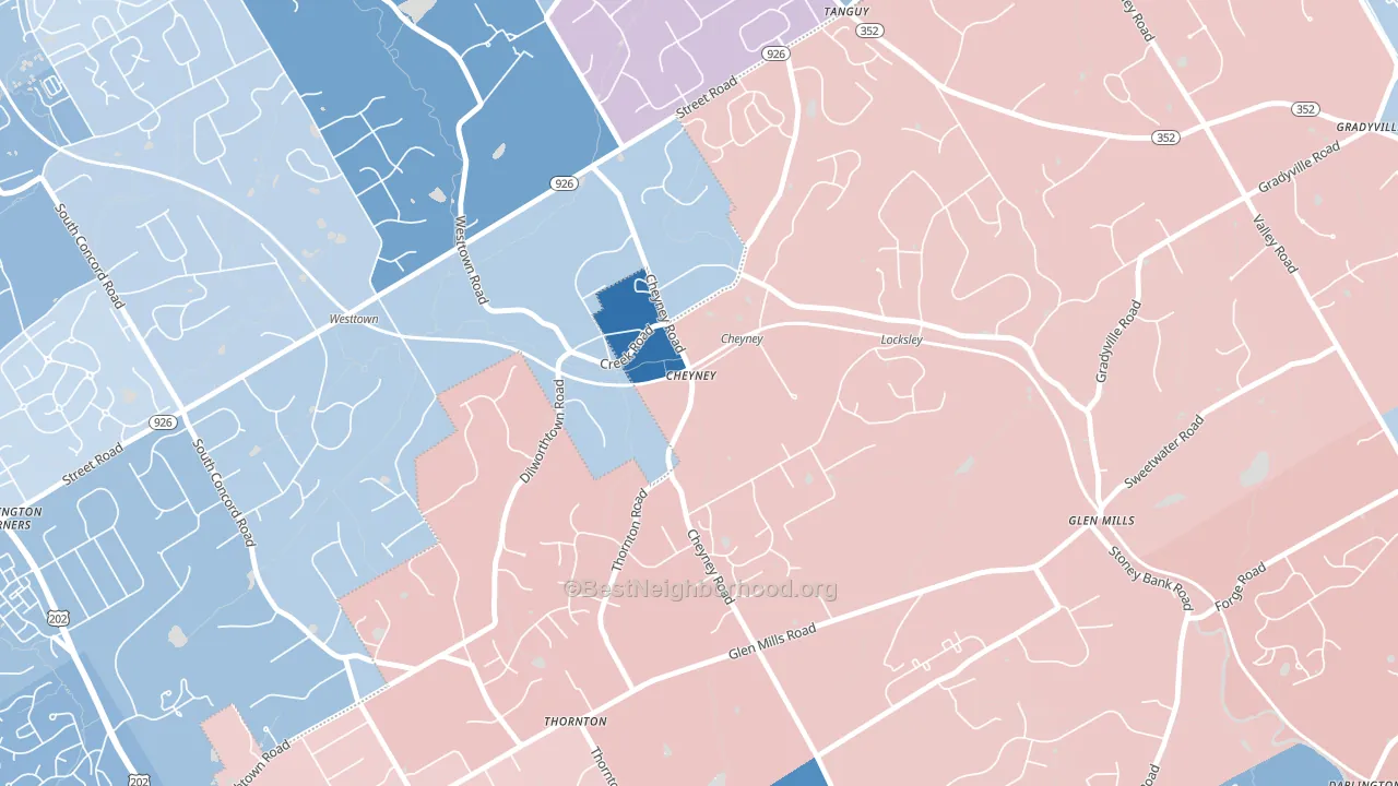 Cheyney, PA block-group political-lean map