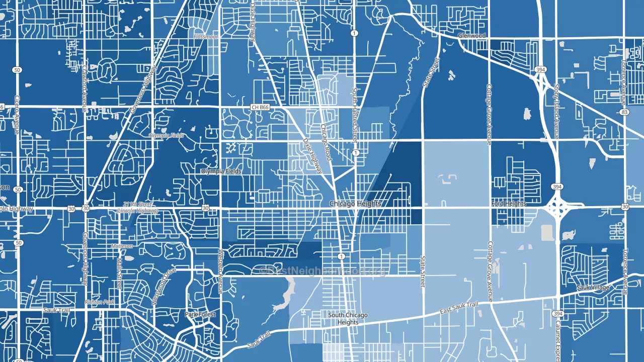 Chicago Heights, IL block-group political-lean map