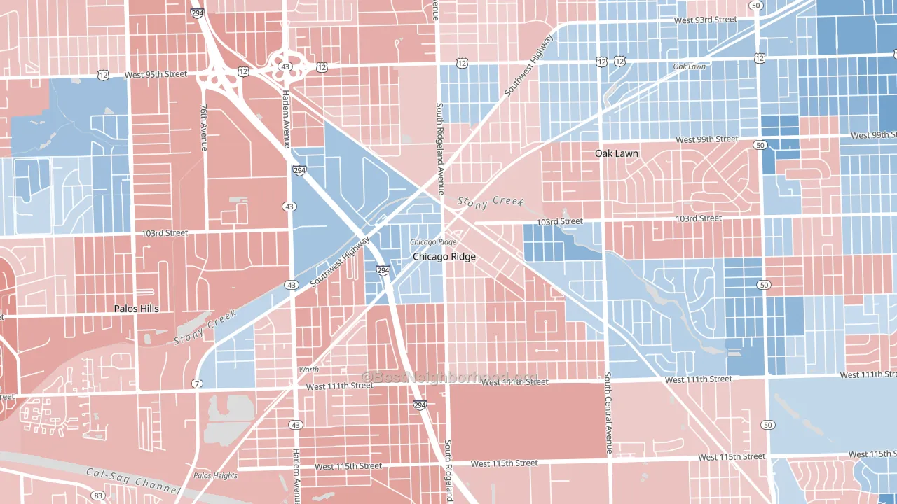 Chicago Ridge, IL block-group political-lean map