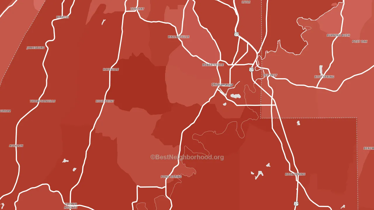 Chickamauga, GA block-group political-lean map