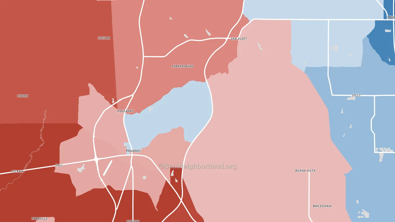 Chickasaw County, MS block-group political-lean map