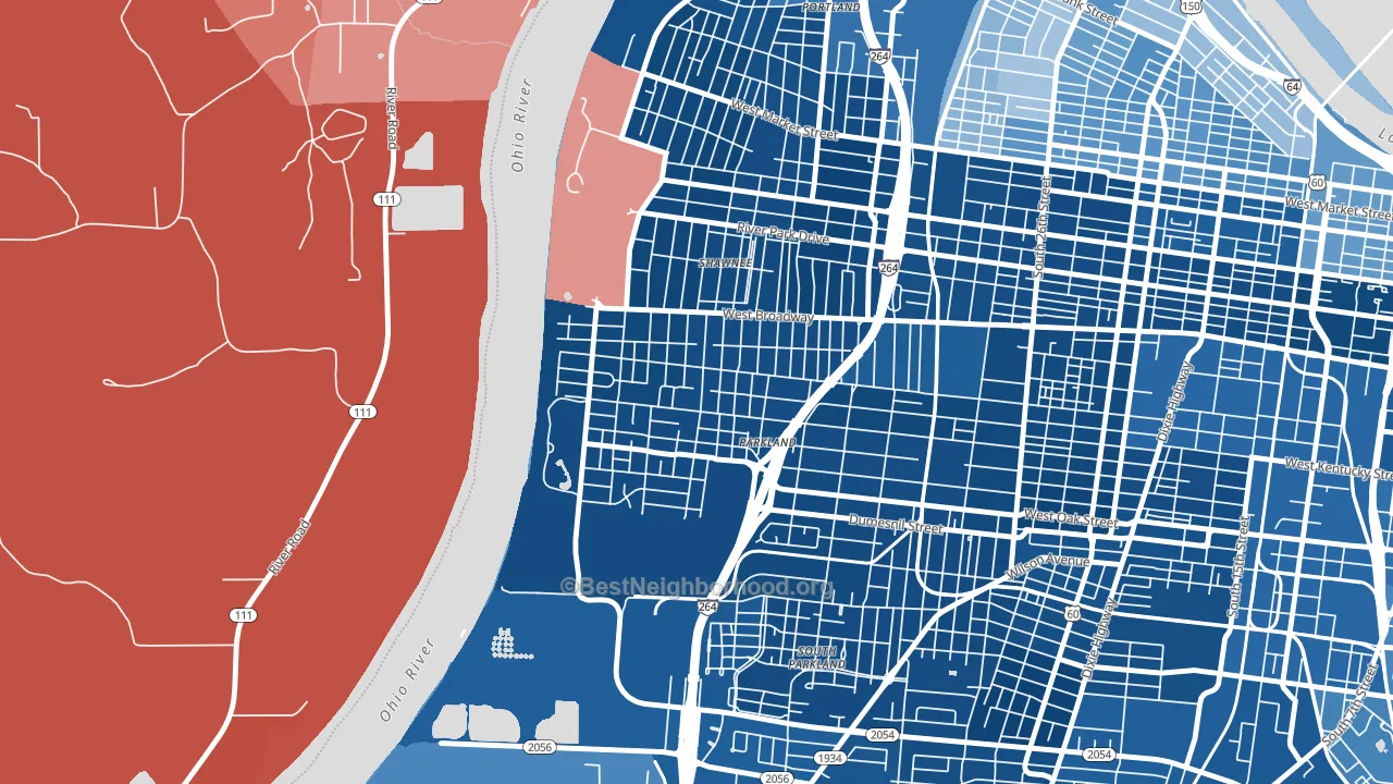 Chickasaw, Louisville, KY block-group political-lean map