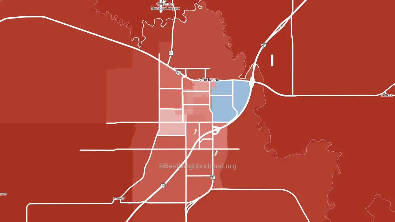 Chickasha, OK block-group political-lean map
