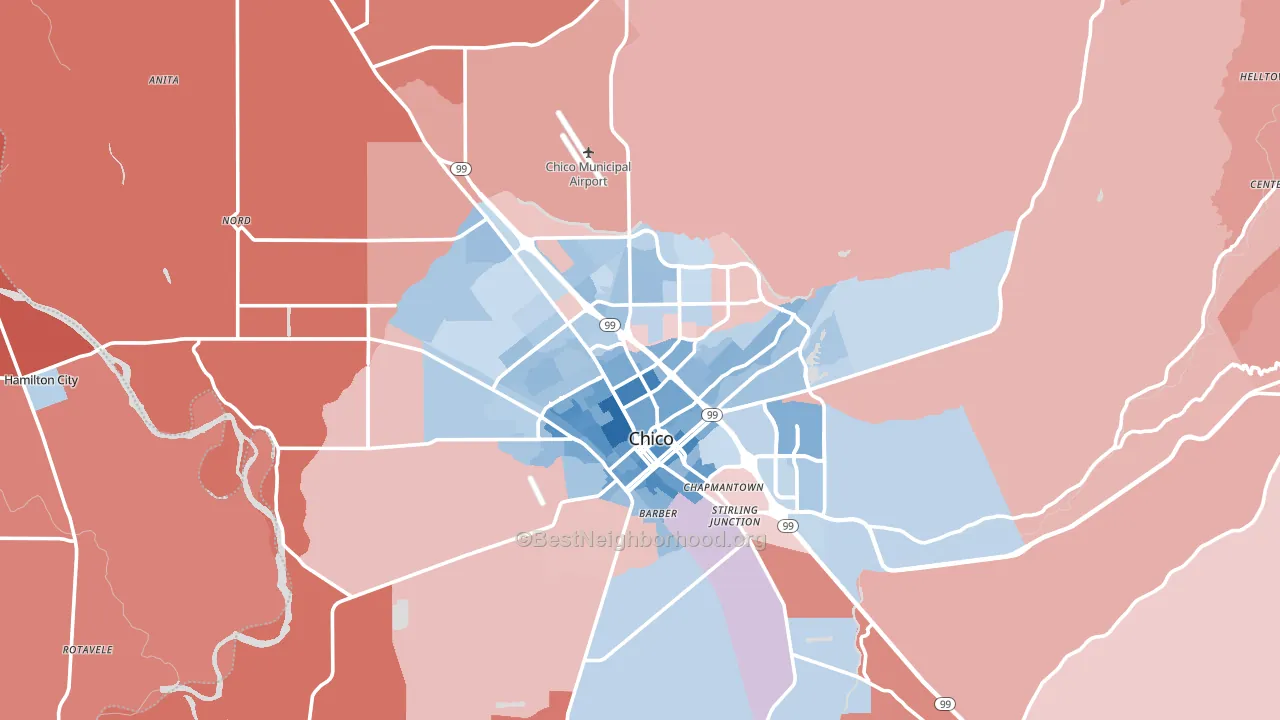 Chico, CA block-group political-lean map