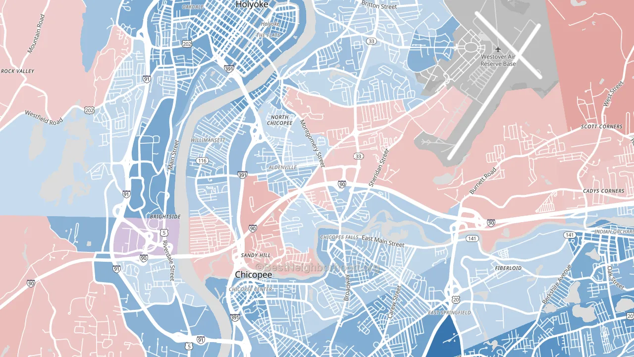 Chicopee, MA block-group political-lean map