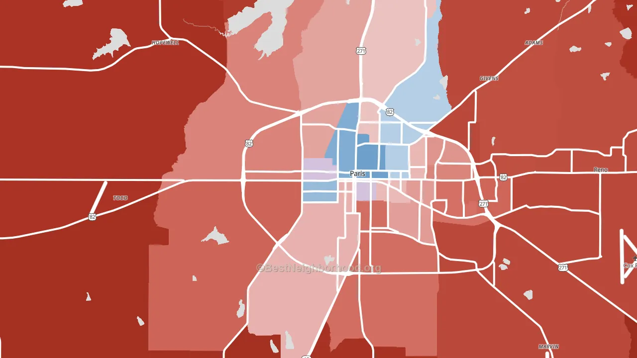 Chicota, TX block-group political-lean map