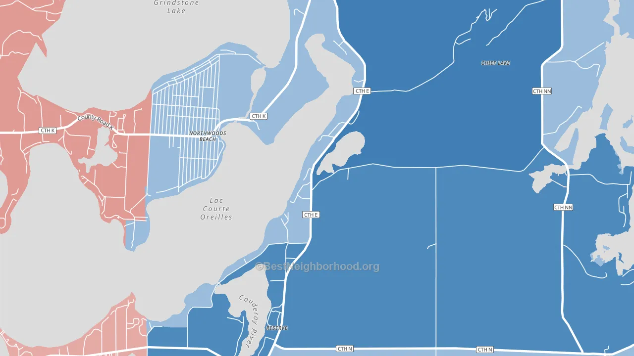 Chief Lake, WI block-group political-lean map