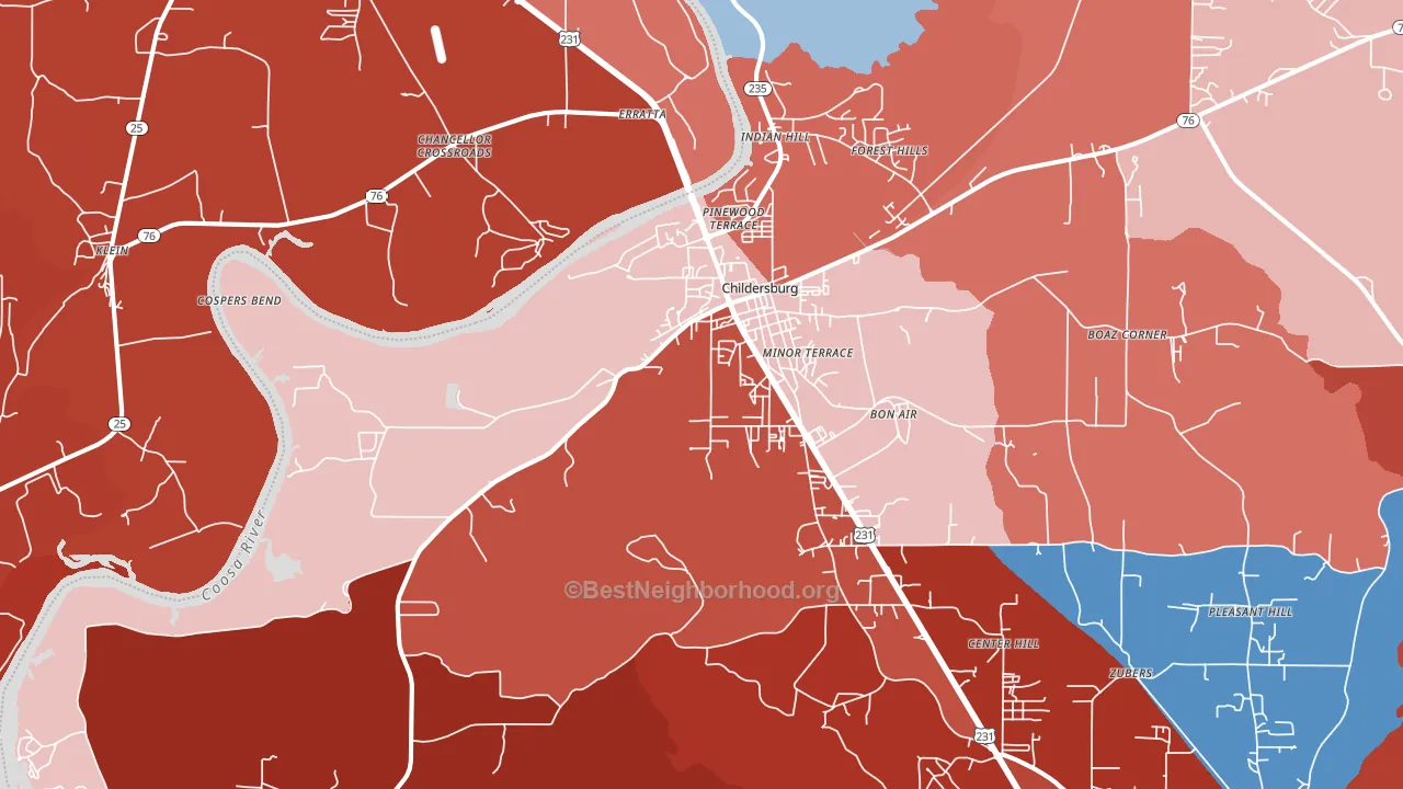 Childersburg, AL block-group political-lean map