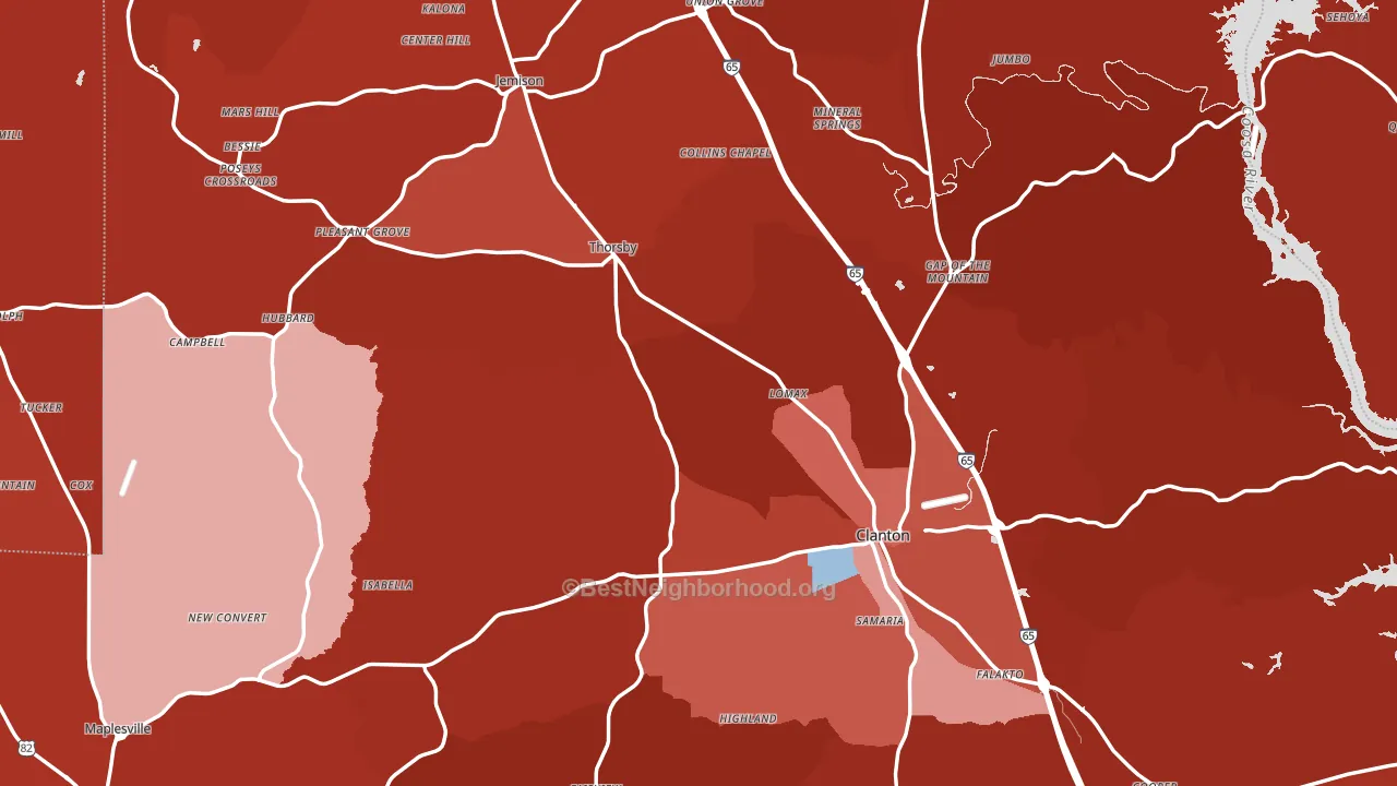 Chilton County, AL block-group political-lean map