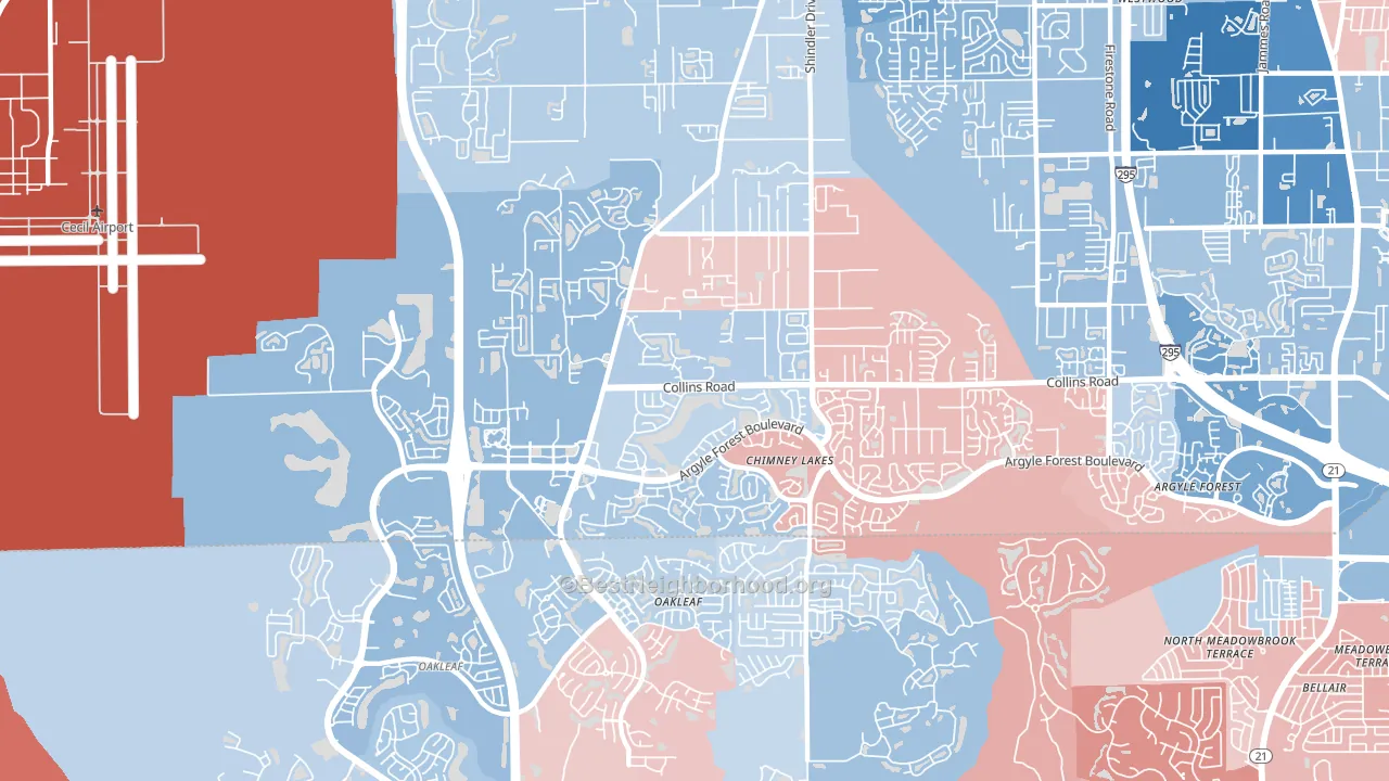 Chimney Lakes, Jacksonville, FL block-group political-lean map