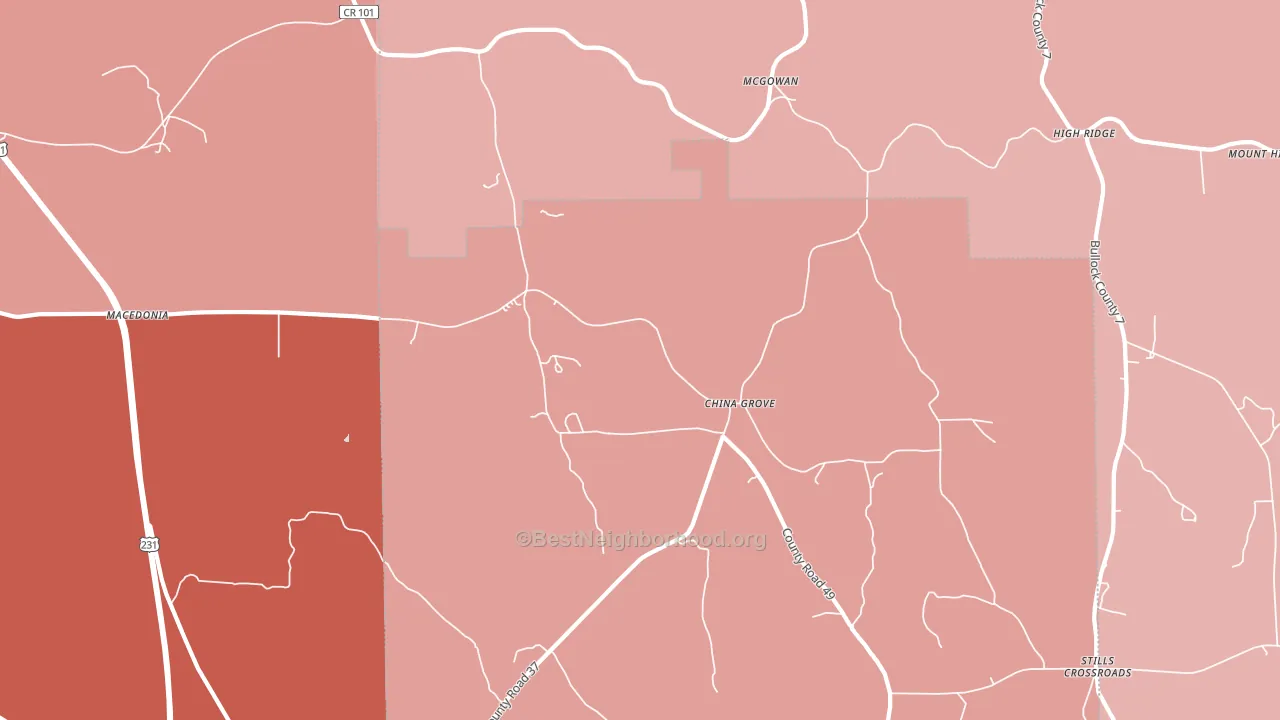 China Grove, AL block-group political-lean map