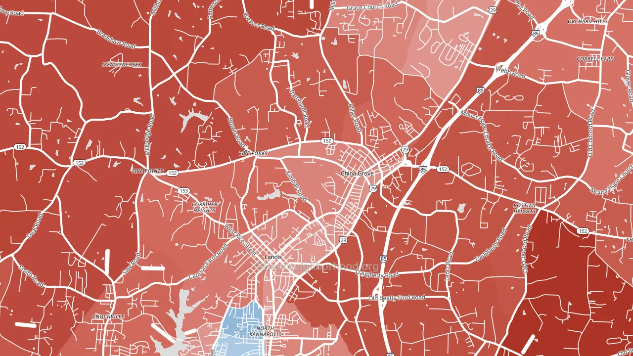 China Grove, NC block-group political-lean map